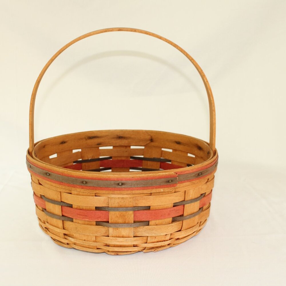 Longaberger 1992 Woven Basket with Red and Blue Accents